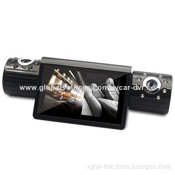 Dual-camera Car Video Recorder, 4x Times Zoom, Built-in Microphone/Speaker